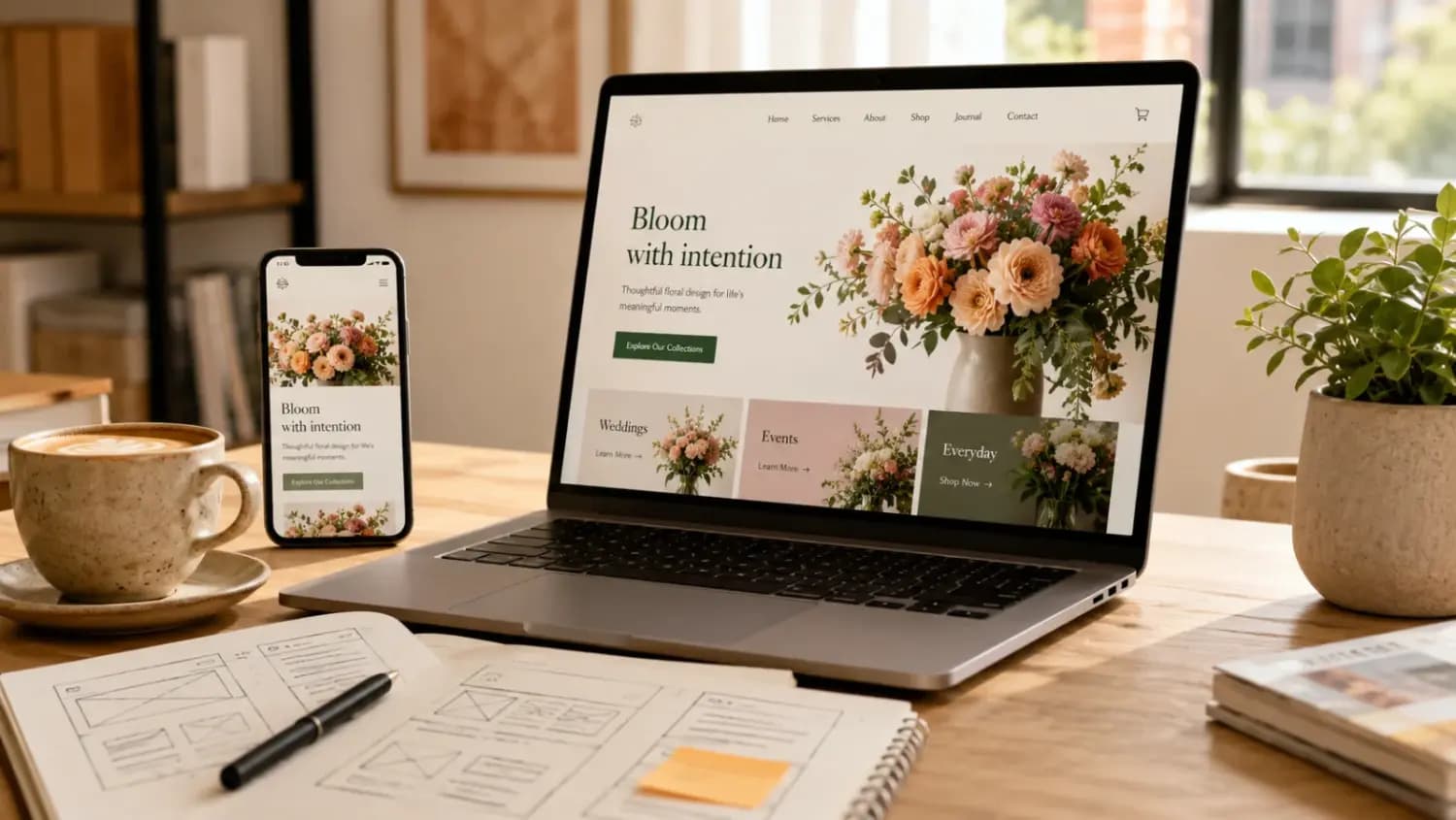 Atelier de création web : un site de commerce en cours de design sur un ordinateur portable